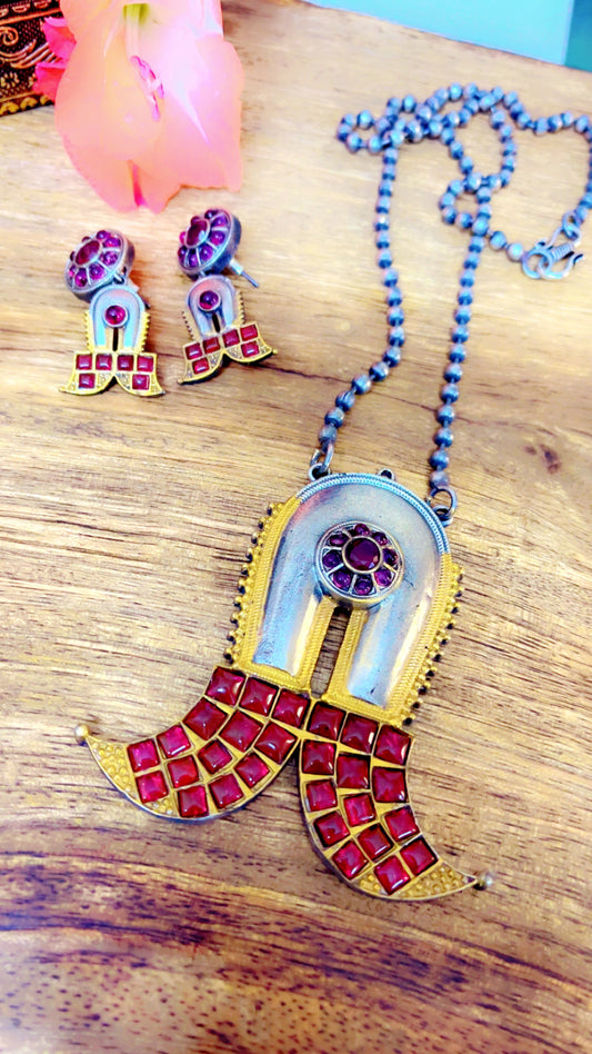 Pink Ramika Silver Neckpiece Set