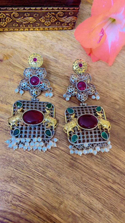 Red Naintara Silver Earring