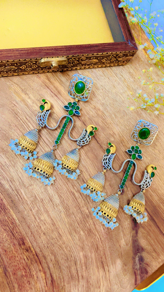 Green Tana Bana Silver Earring