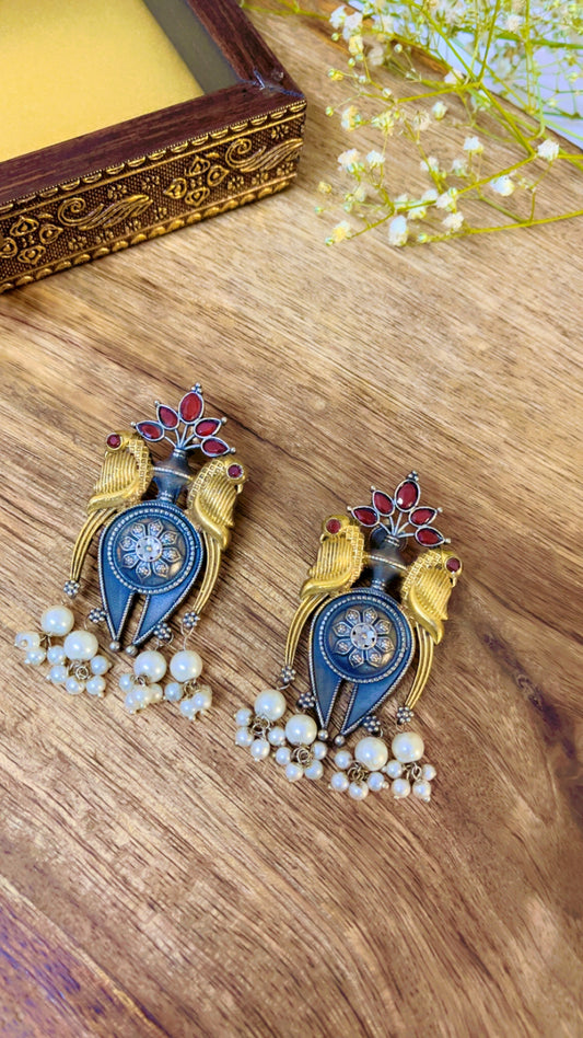 Red Kavishree Silver Earring