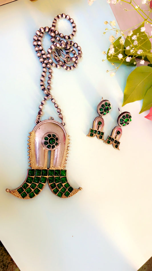Green Ramika Silver Neckpiece Set